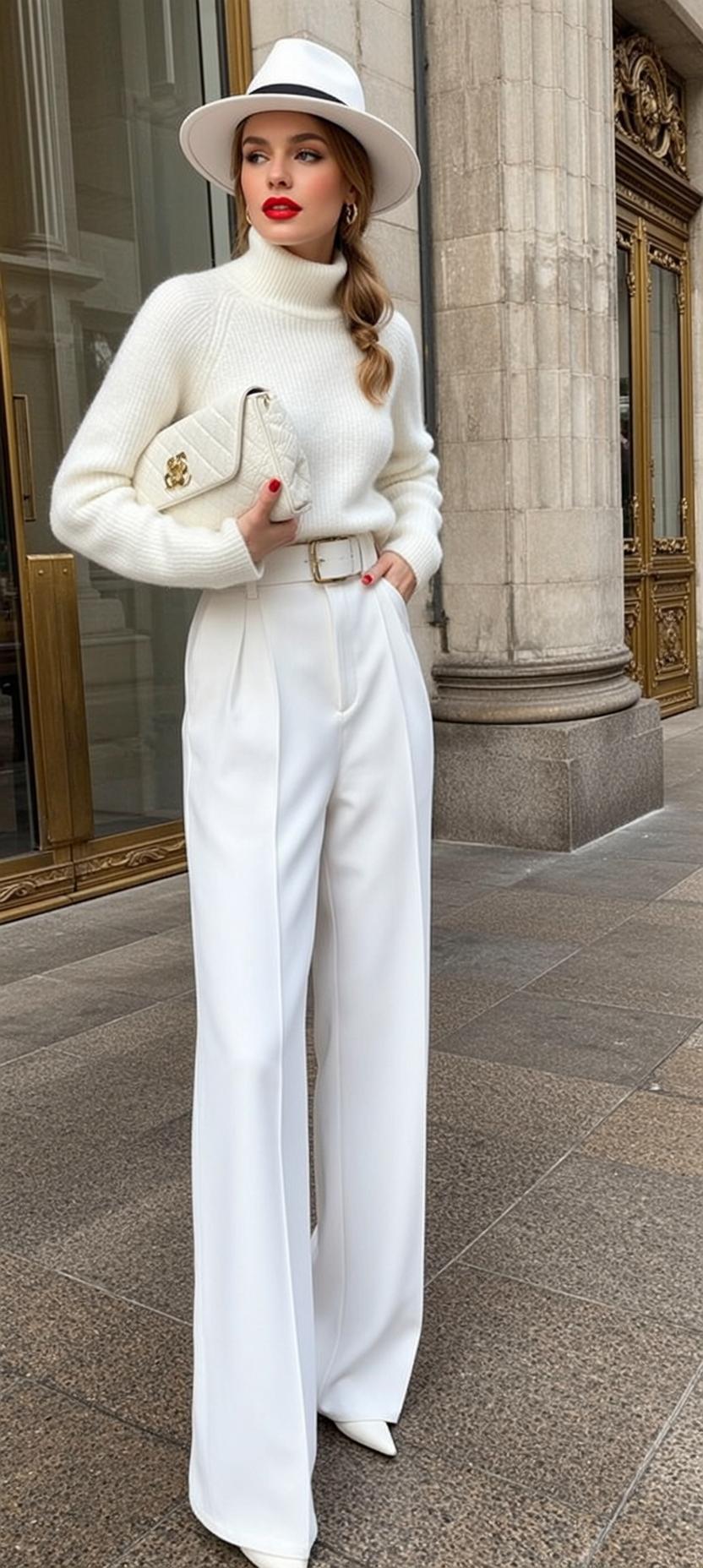 Blonde Woman White Outfit Urban Street Fashion