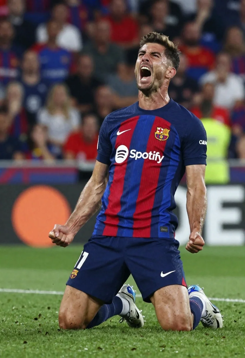 Male Soccer Player Kneeling Green Grass Pitch With His Mouth