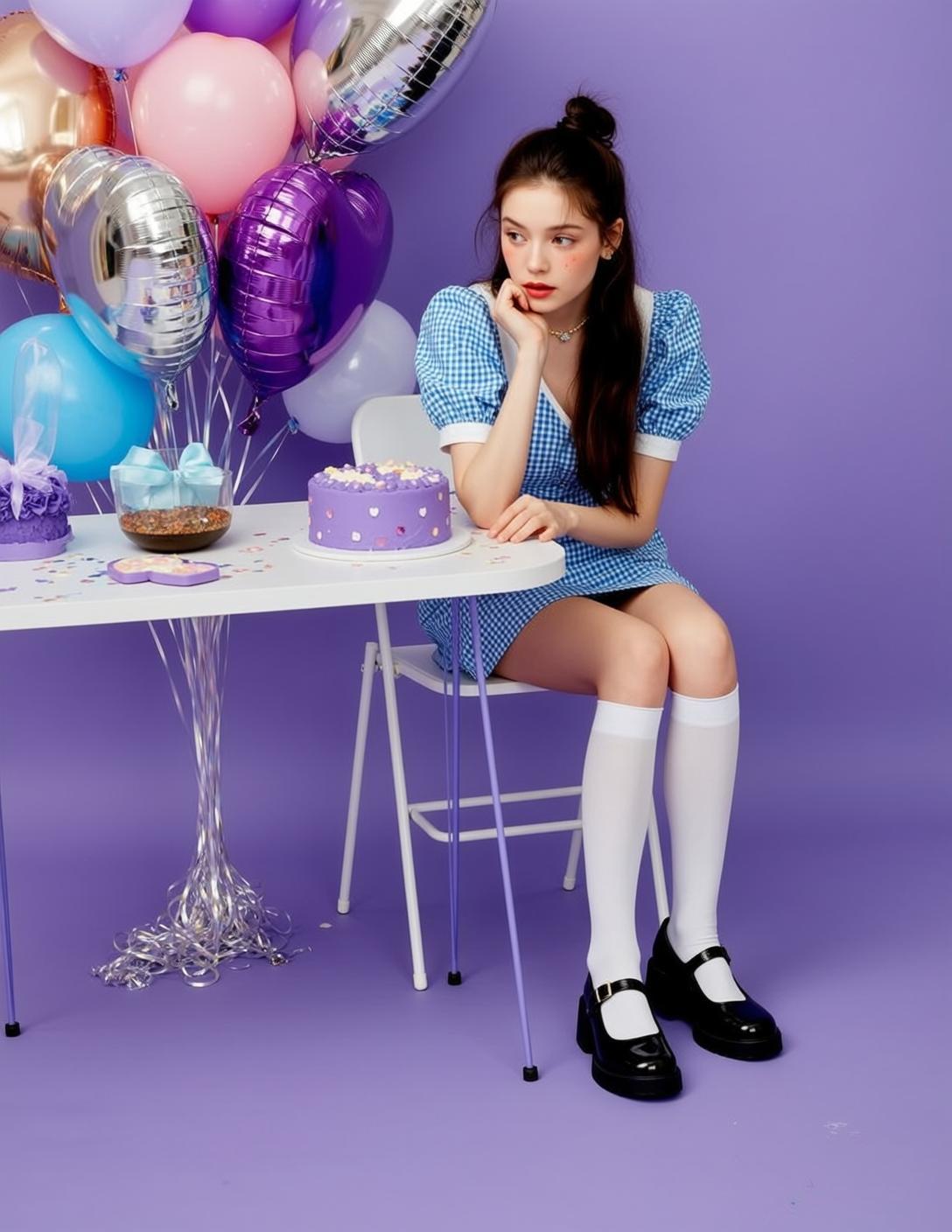 Purple Studio Table Chair Pose