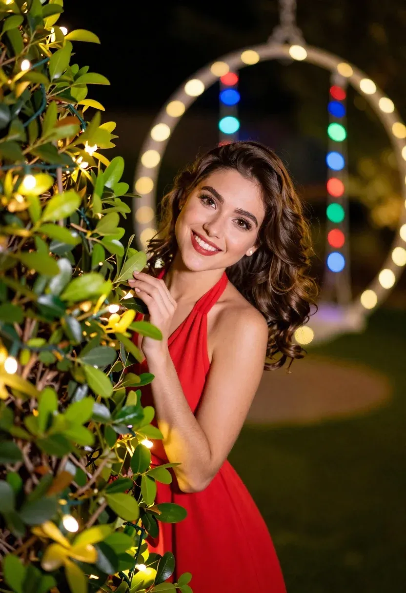 Young Woman With Shoulder-length Wavy Brown Hair Peeks Playfully From