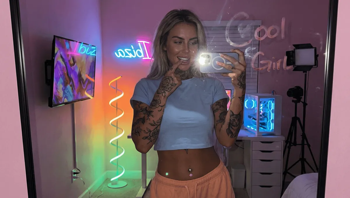 Tattoos And Piercings In Gaming Room Selfie
