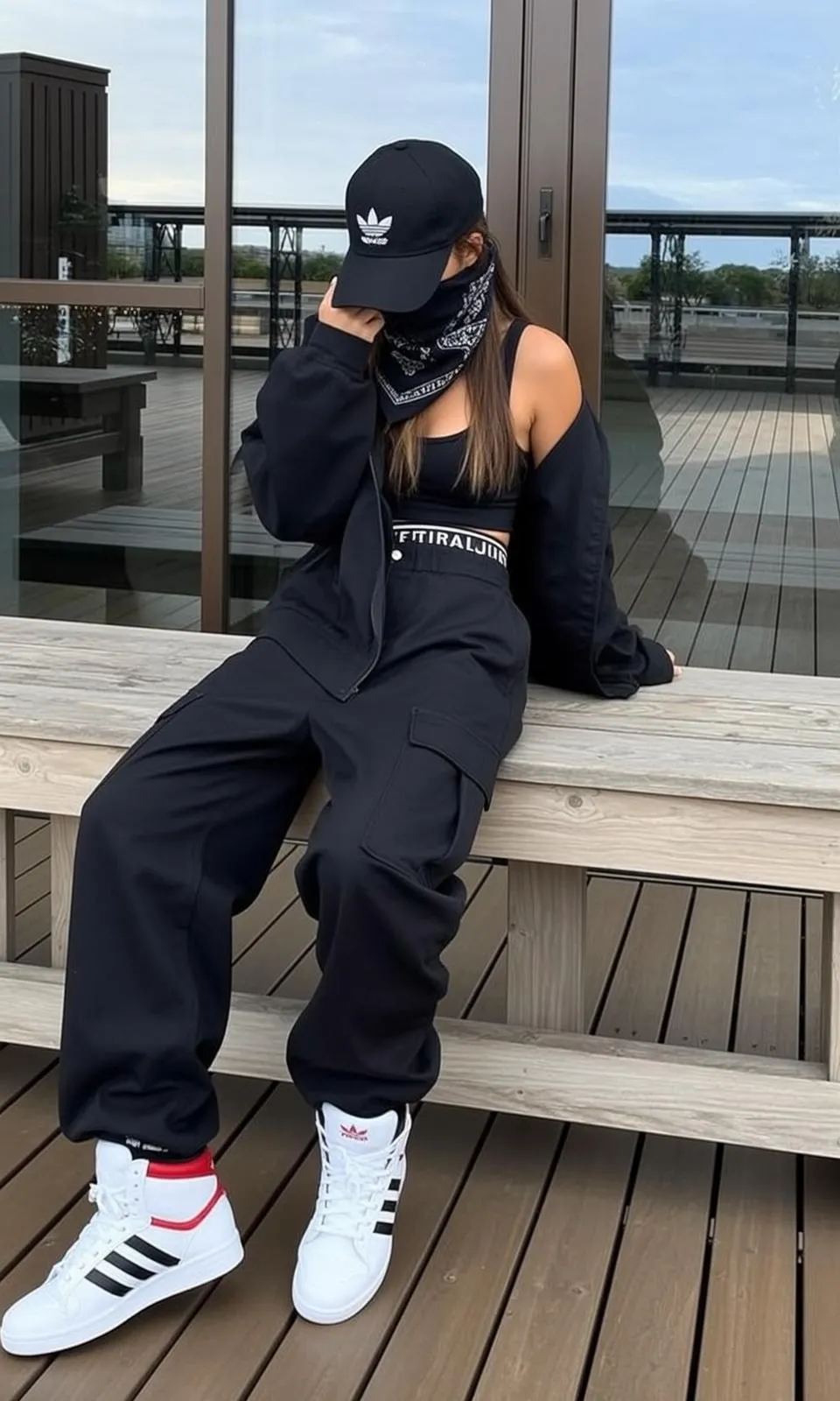 Streetwear Woman Outdoor Deck Bench Casual