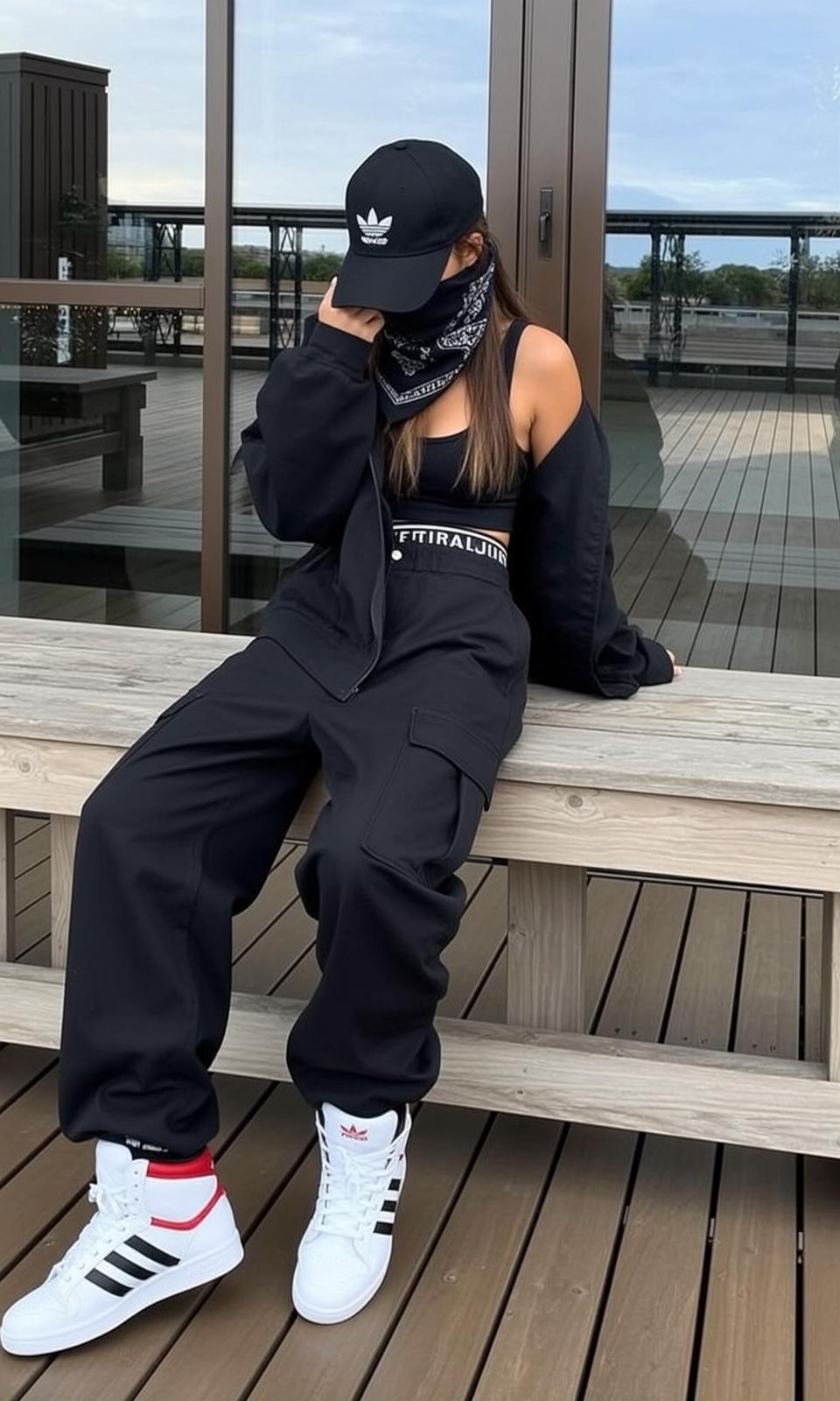 Streetwear Woman Outdoor Deck Bench Casual