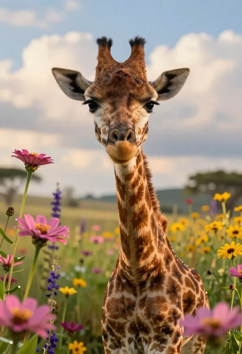 Hyper-realistic Close-up Portrait Giraffe With Gentle Expressive Eyes And Inquisitive