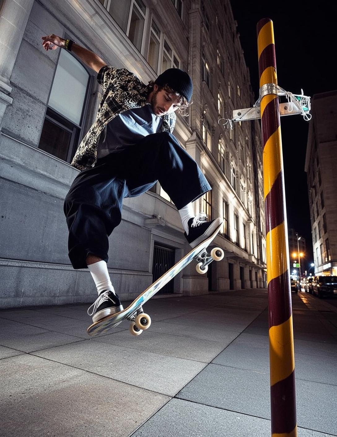 Night Street Skateboard Trick