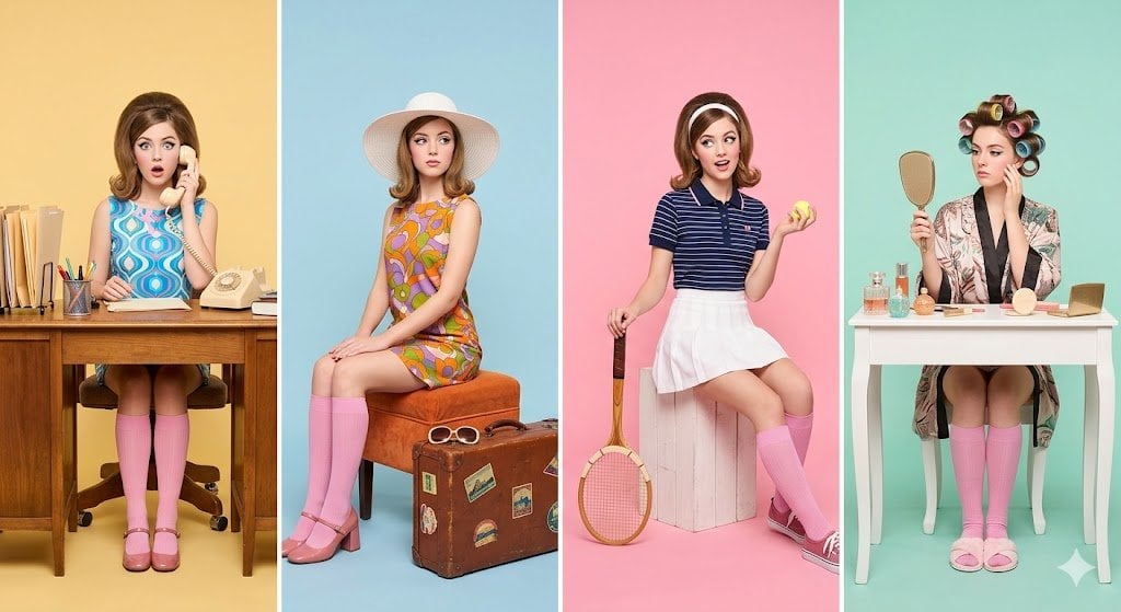 Retro Studio Split Panel 1960s Fashion Personas