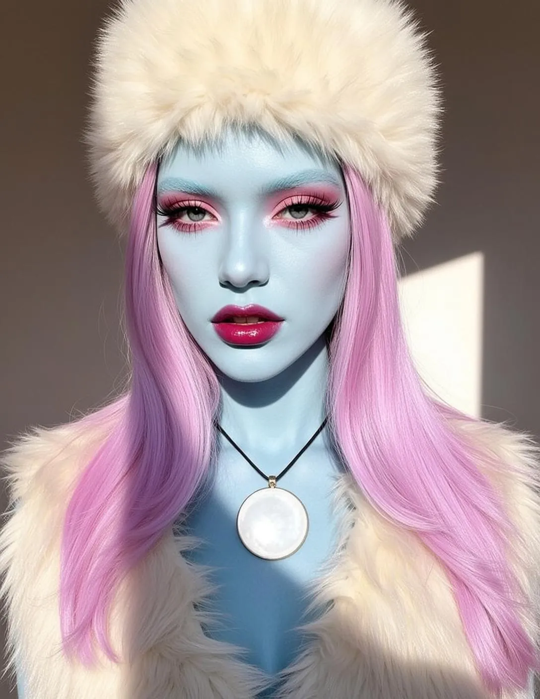 Halloween Makeup Young Blue Skin Long Straight