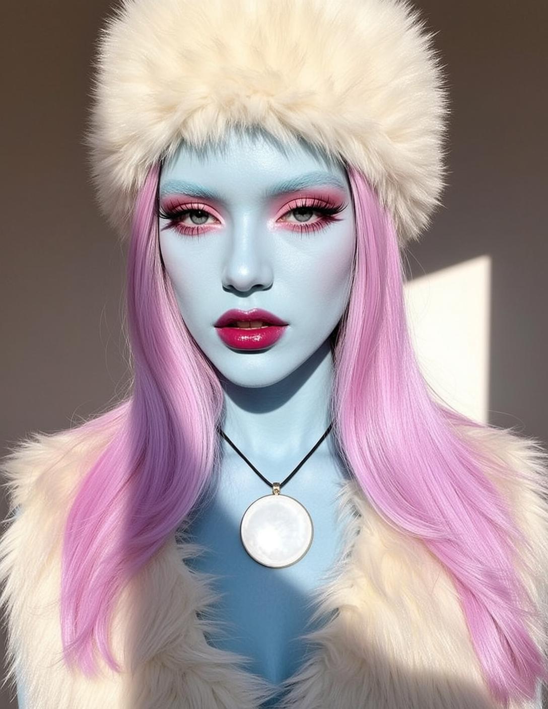 Halloween Makeup Young Blue Skin Long Straight