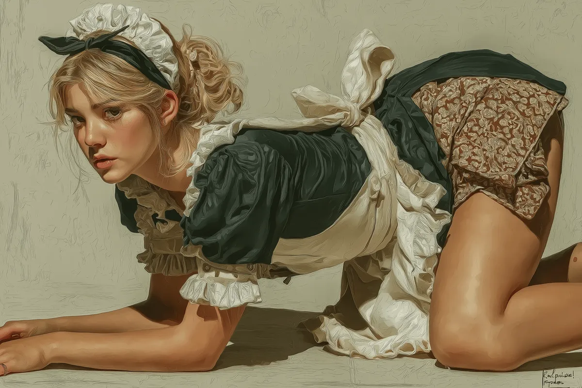 Maid Costume Low Angle Oil Painting