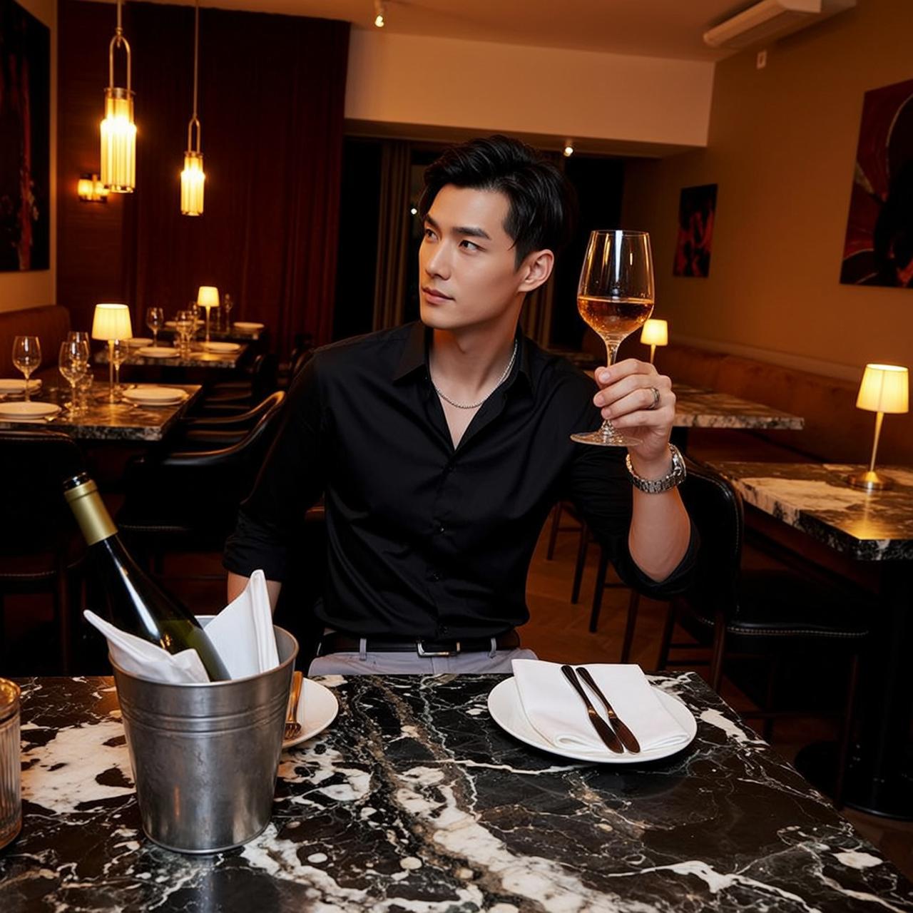 World Seated Marble-topped Table Dimly Lit Restaurant
