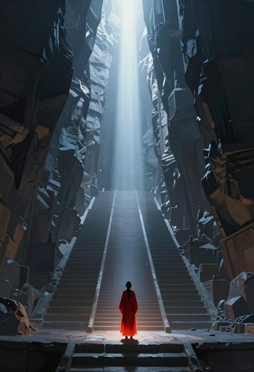 Digital Painting Lone Figure Standing The Bottom Immense Vertical Canyon reference photo