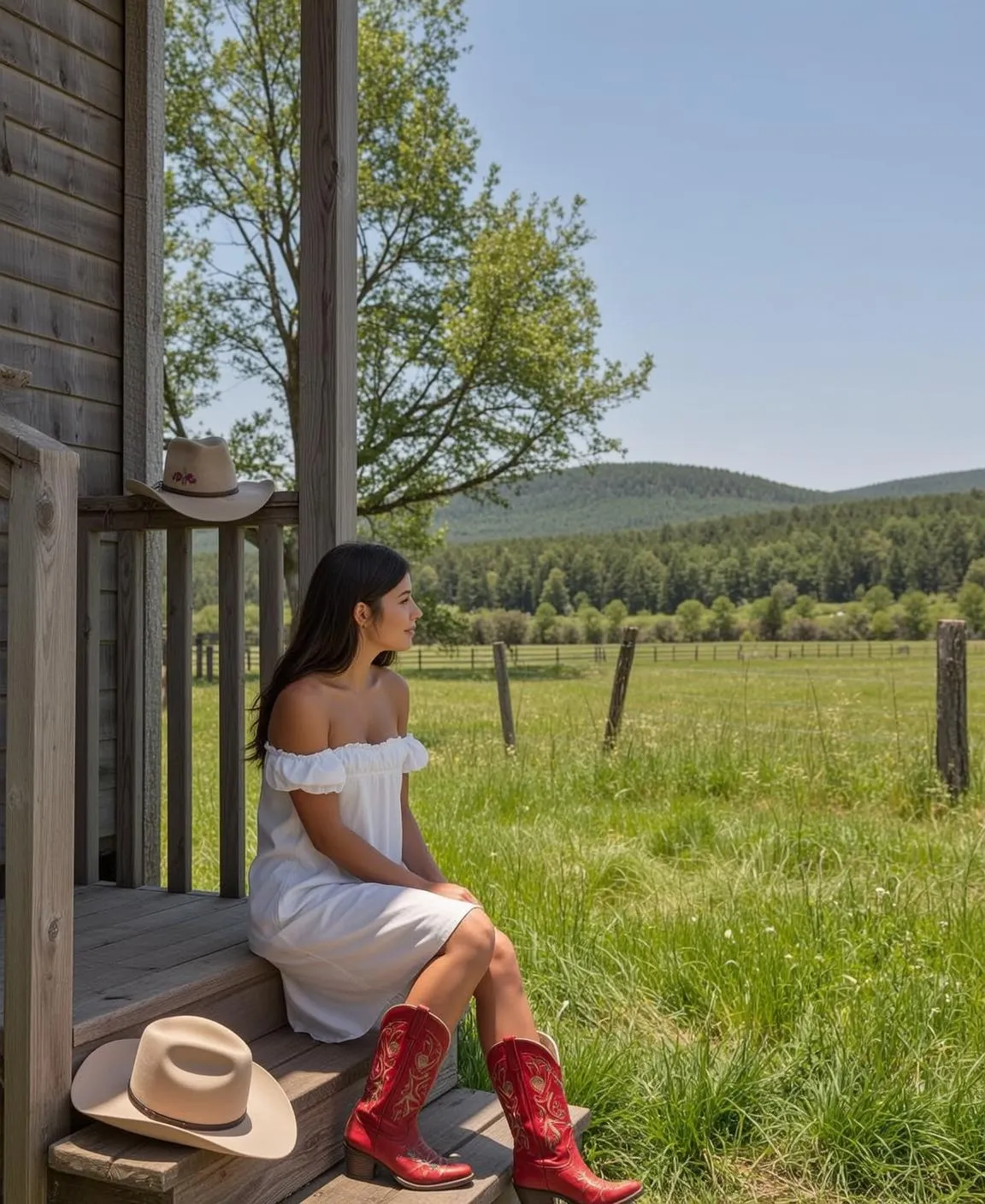 White Dress Porch Steps Boots