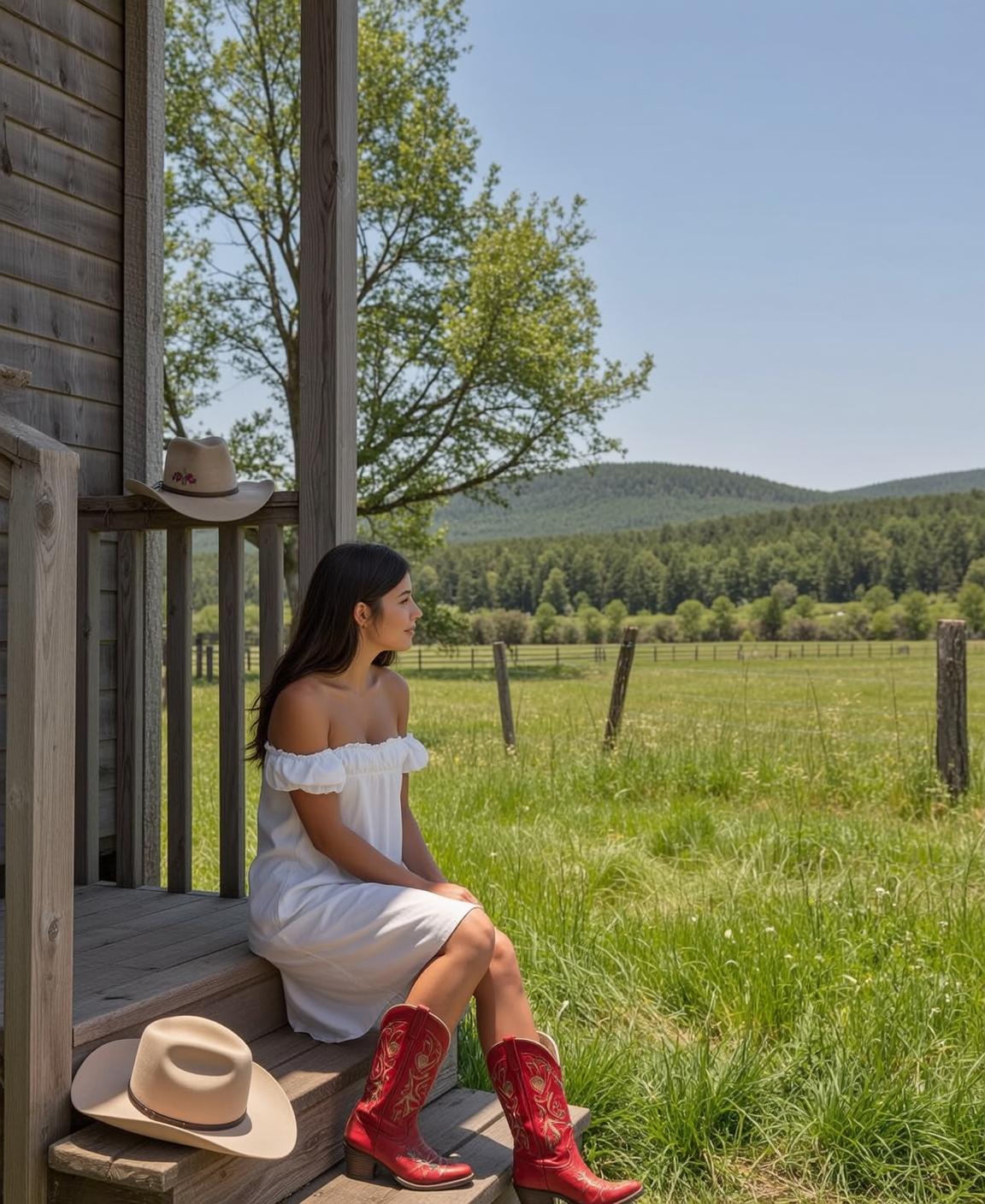 White Dress Porch Steps Boots