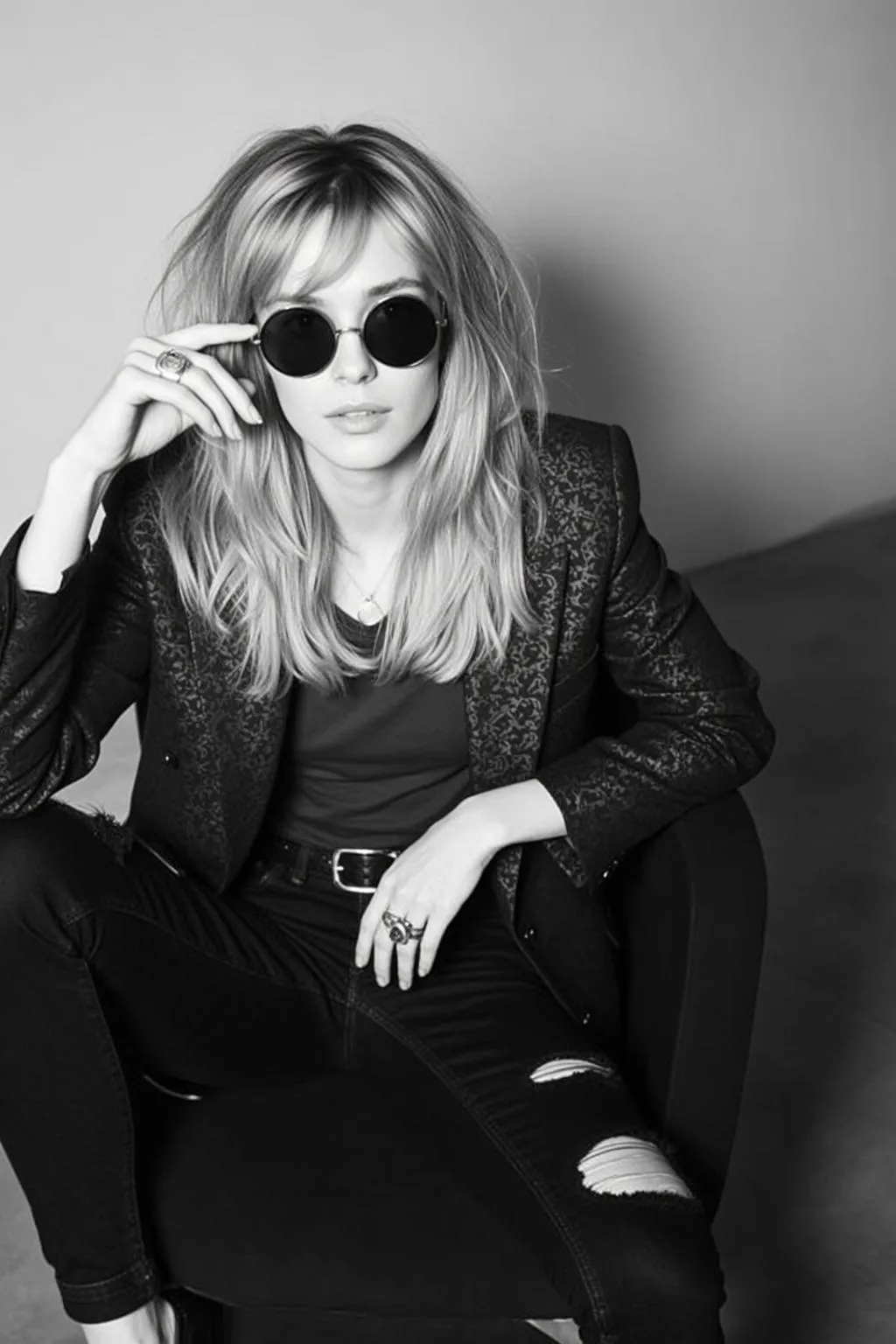 Sunglasses Necklace And Rings In Armchair Portrait