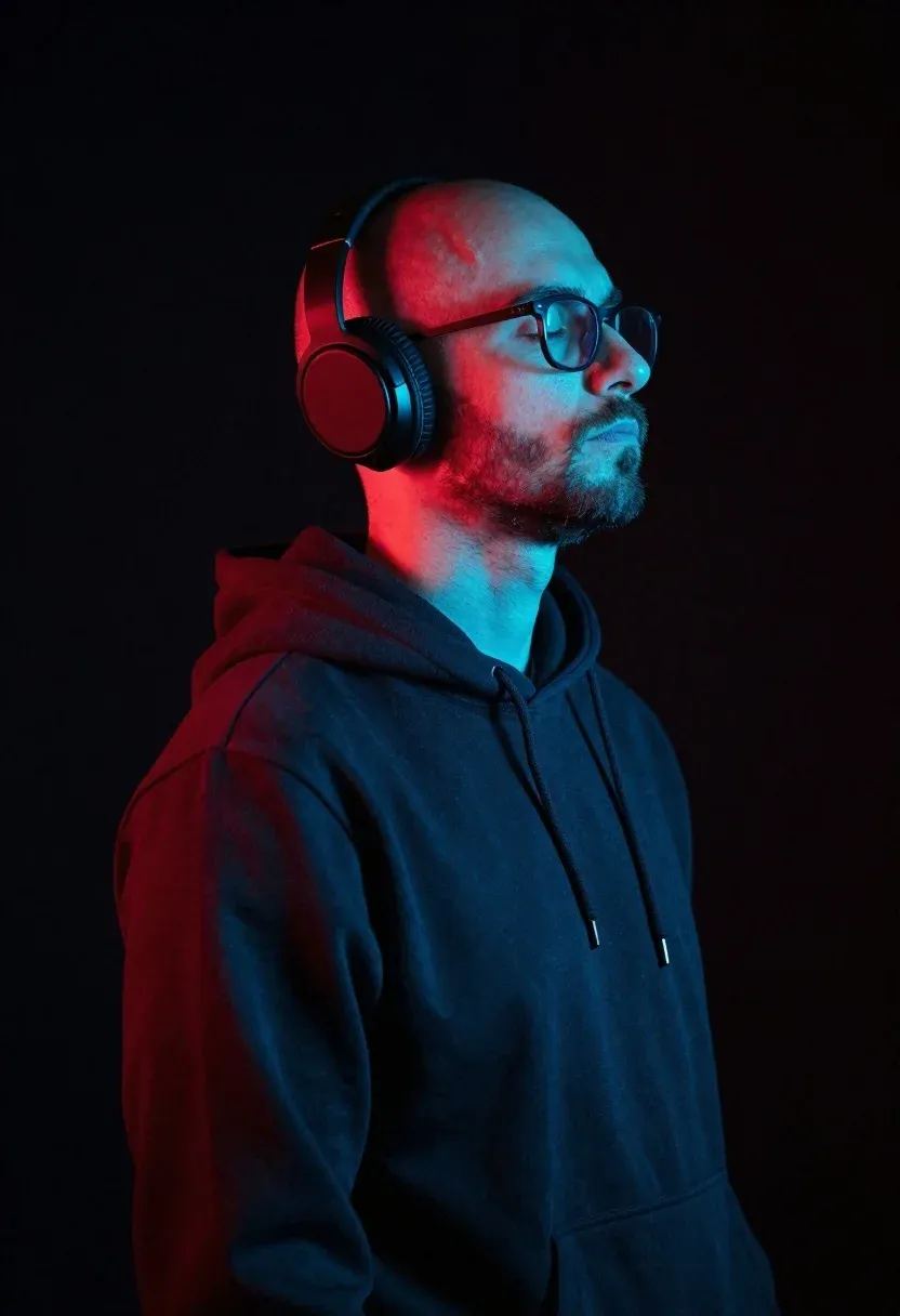 Subject Bald Man With Short Beard Profile View Wearing Glasses