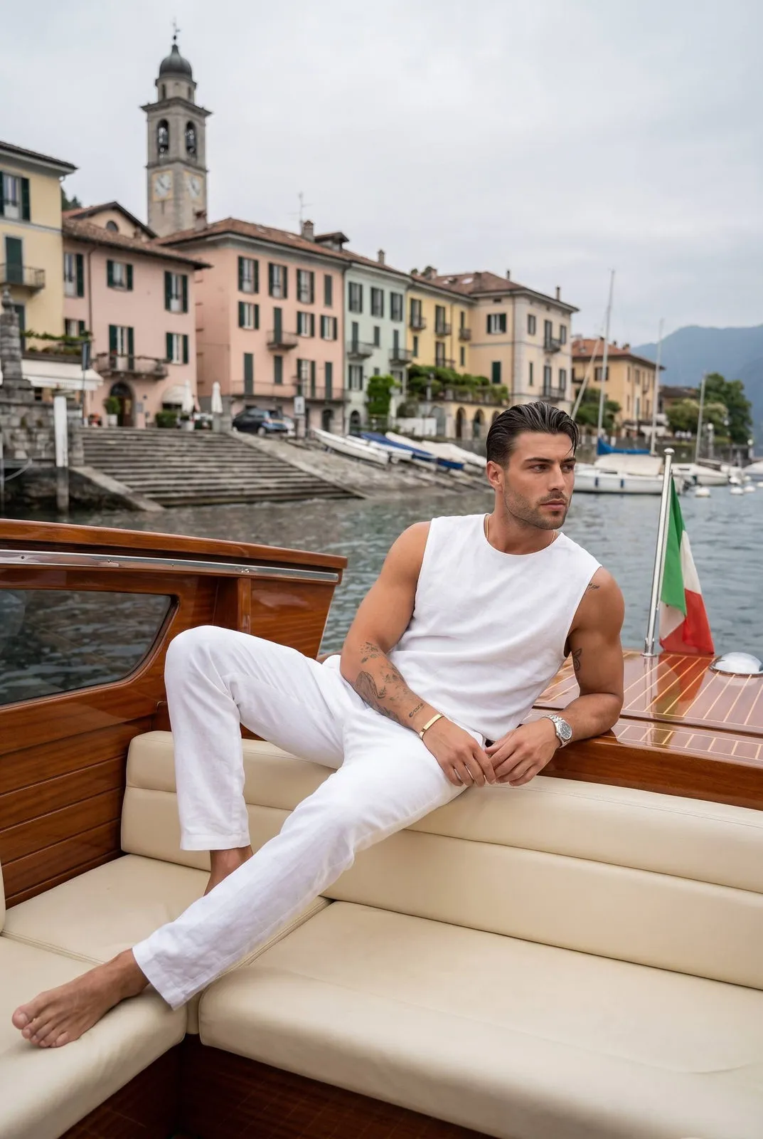 Tattoos Bracelets And Wristwatch In Boat Deck Portrait