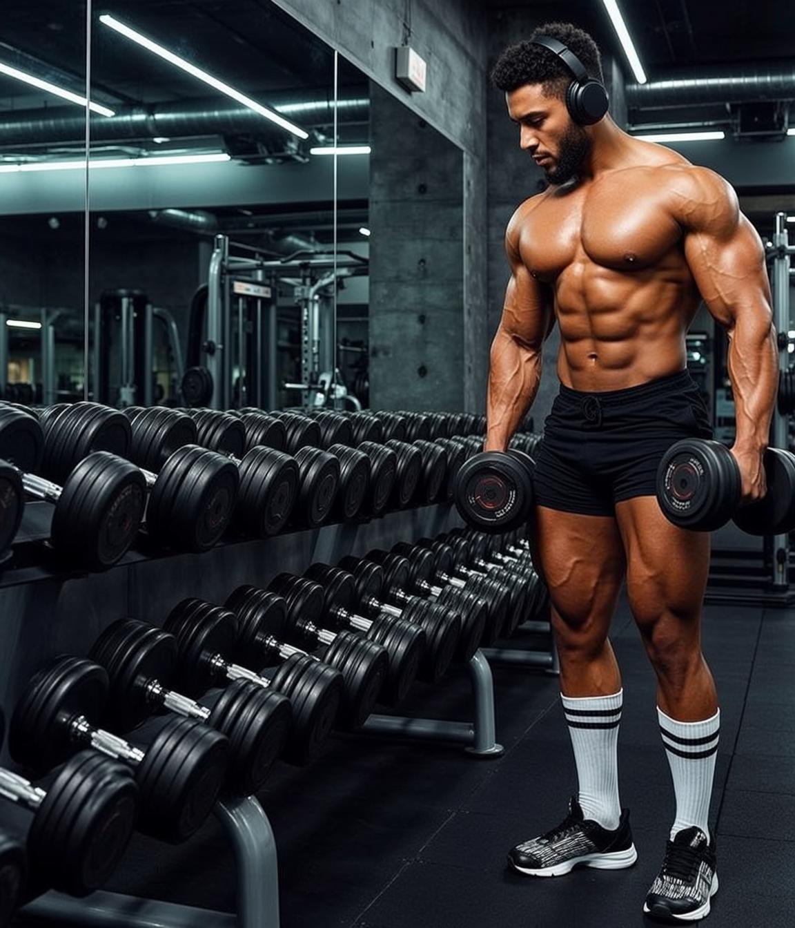 Muscular Short Curly Dark Hair Tan Skin