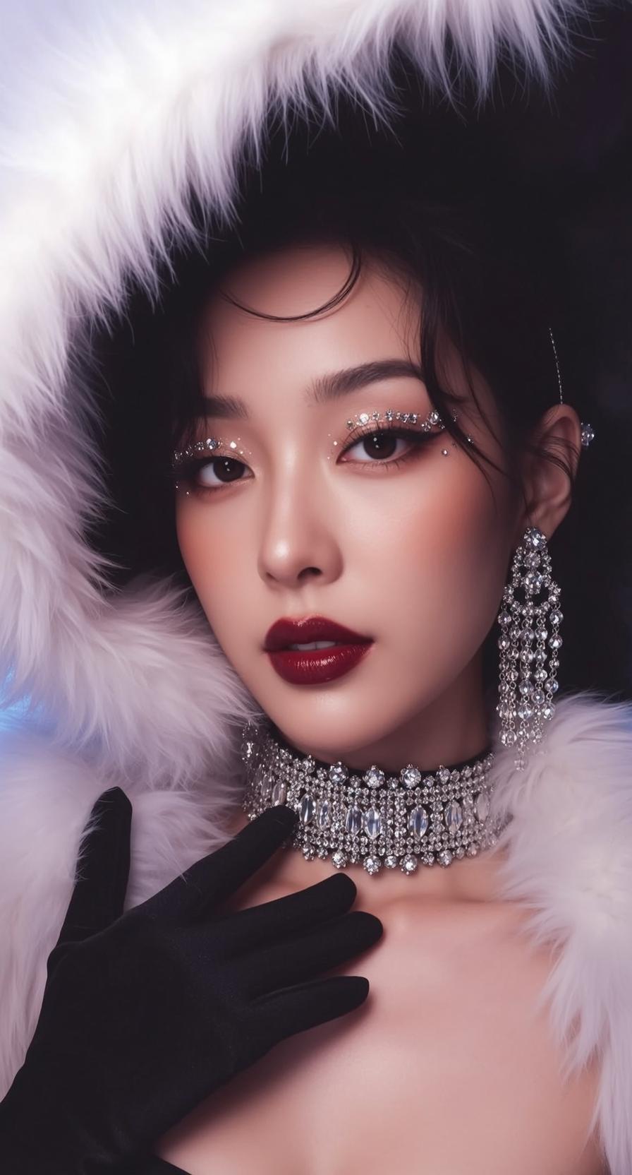 Close-up Portrait Young Asian Woman With Dark Hair Styled Soft