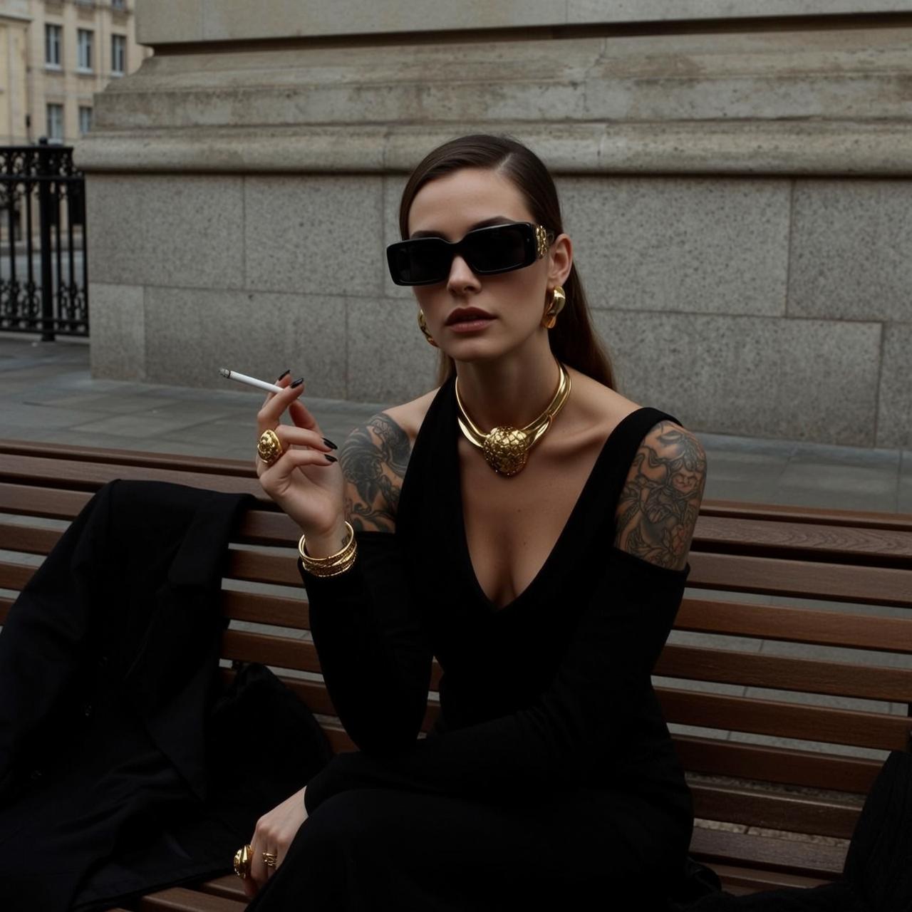 Sunglasses Makeup Necklace Bracelets Rings And Nails In Park Portrait reference photo