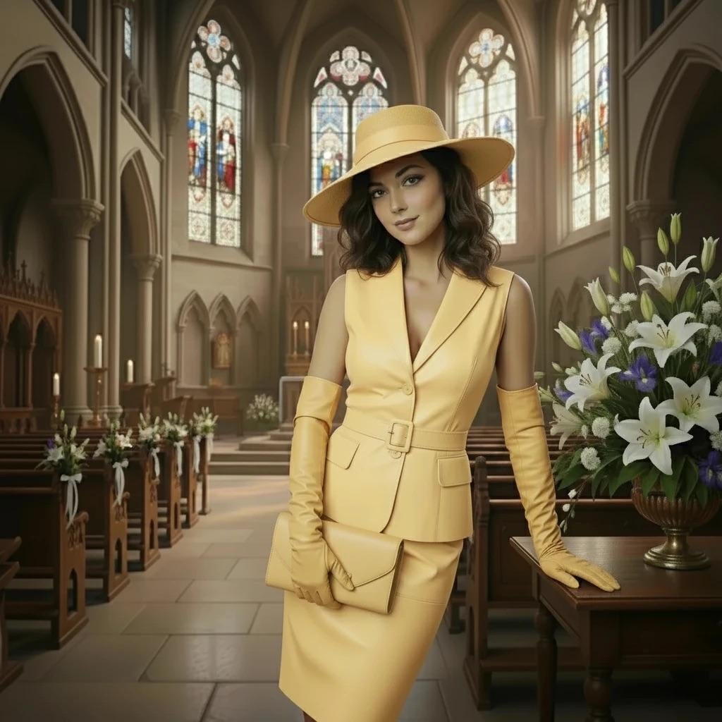 Yellow Leather Easter Church Portrait With Lilies