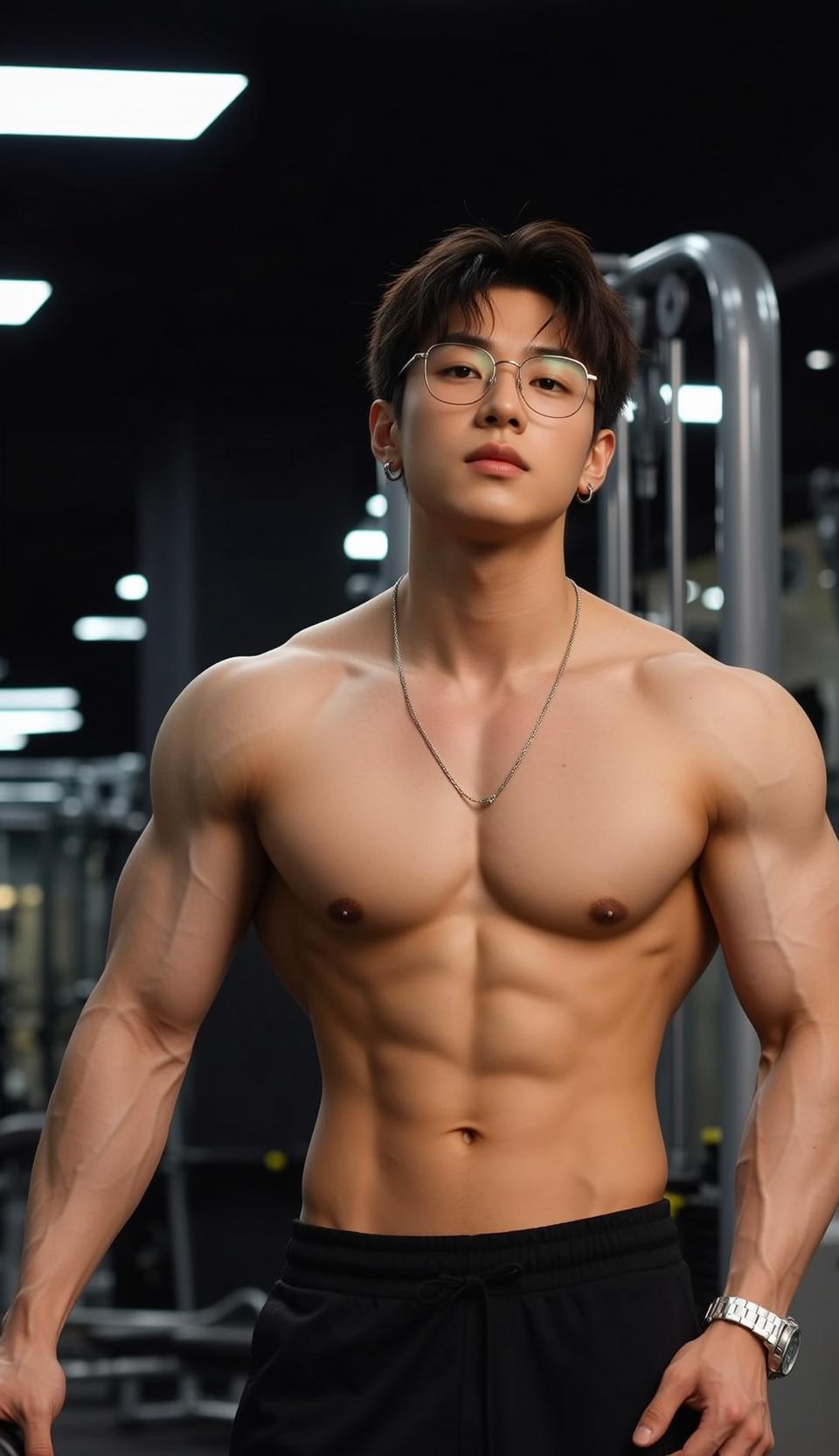 Round Glasses Gym Pose