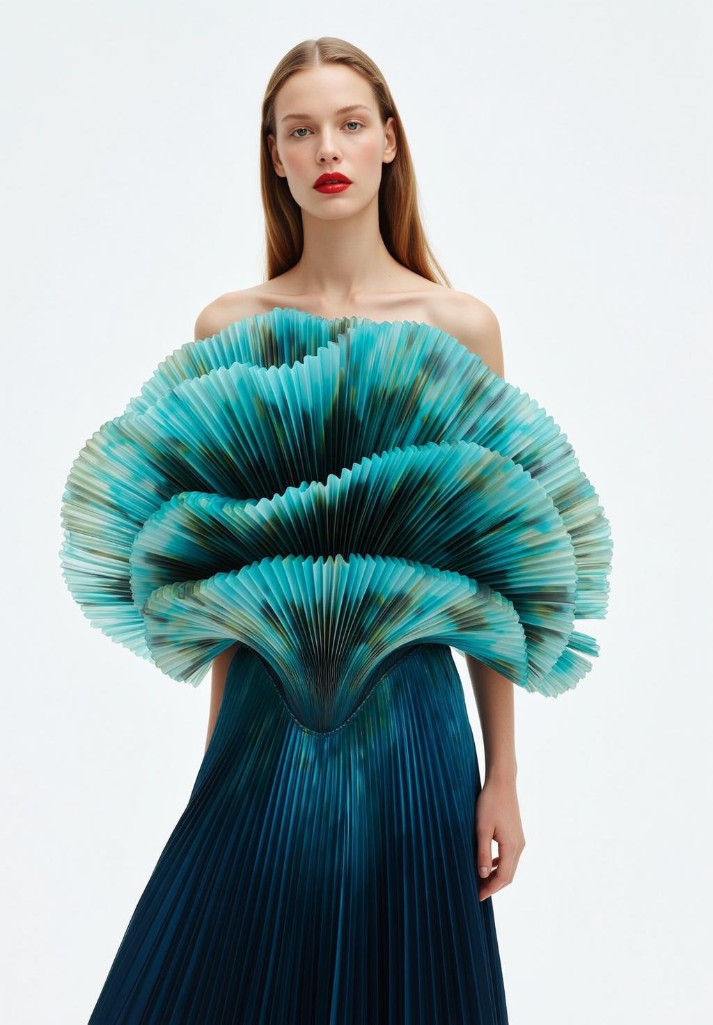 Turquoise Pleated Gown Editorial