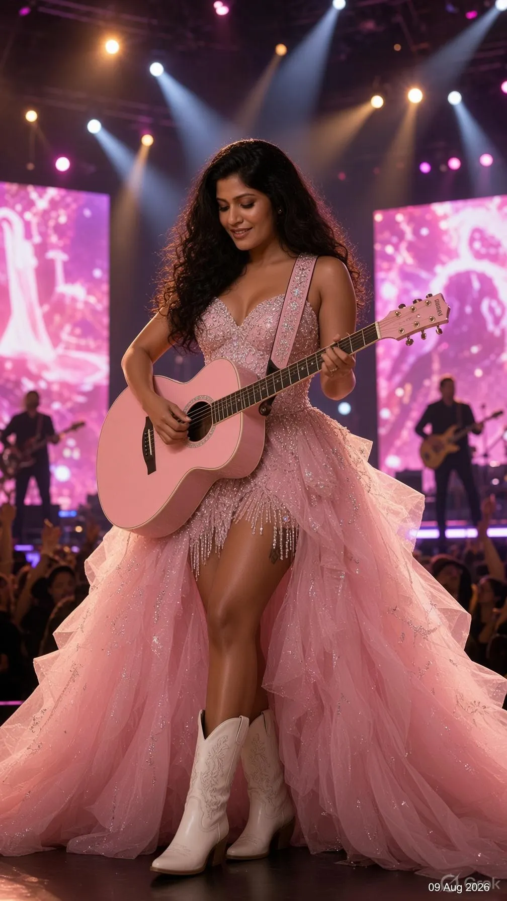 Performer Center Stage Pink Guitar Tulle Gown Cowboy Boots