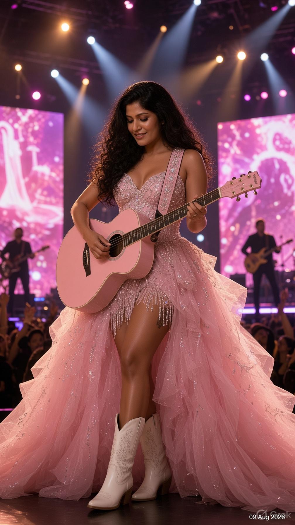 Performer Center Stage Pink Guitar Tulle Gown Cowboy Boots