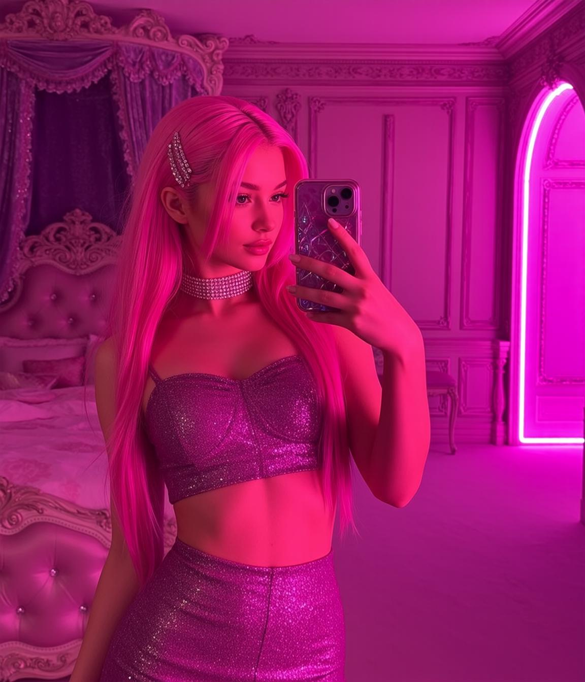 Pink Neon Bedroom Selfie