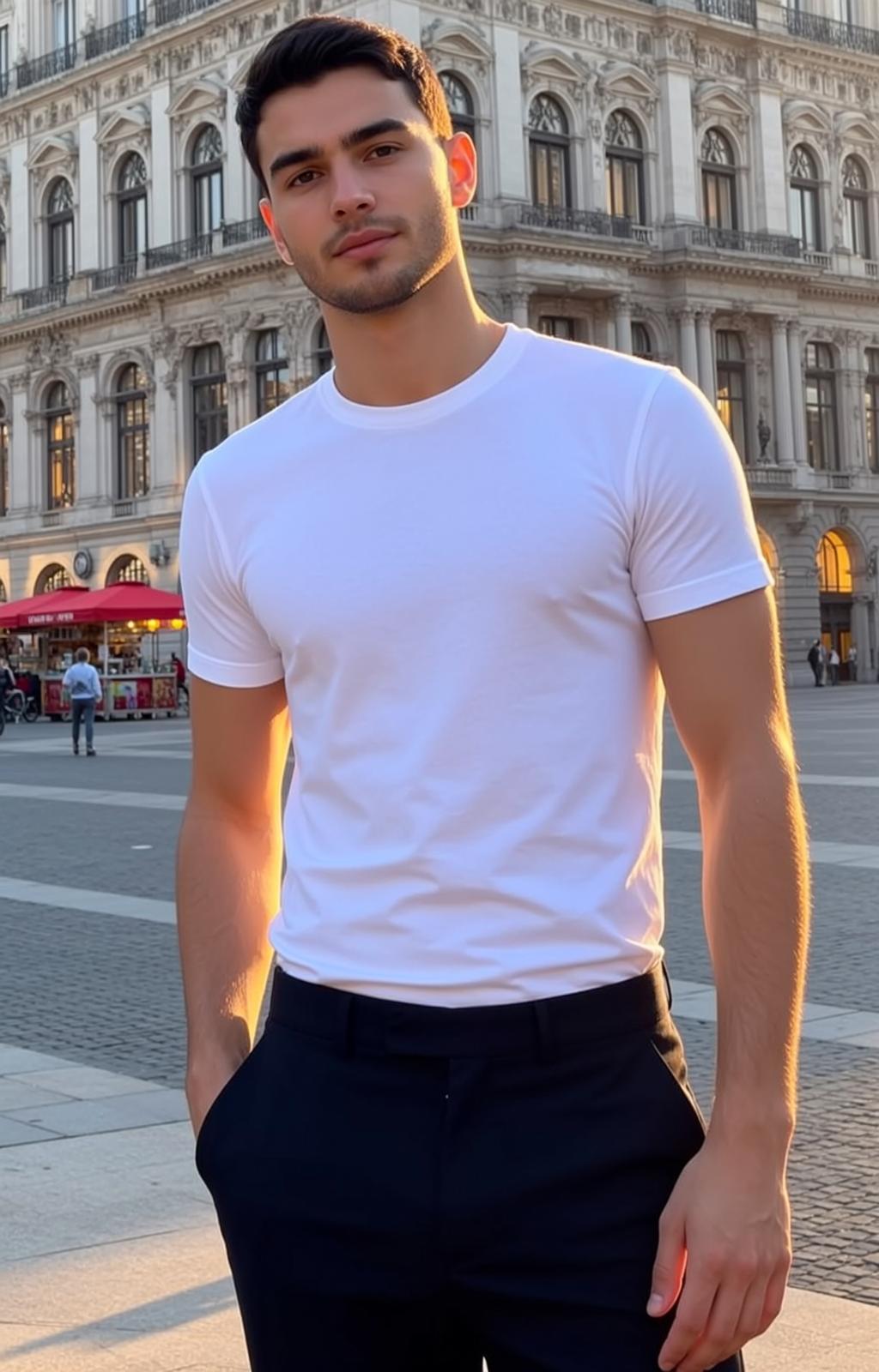 White Tee Black Trousers