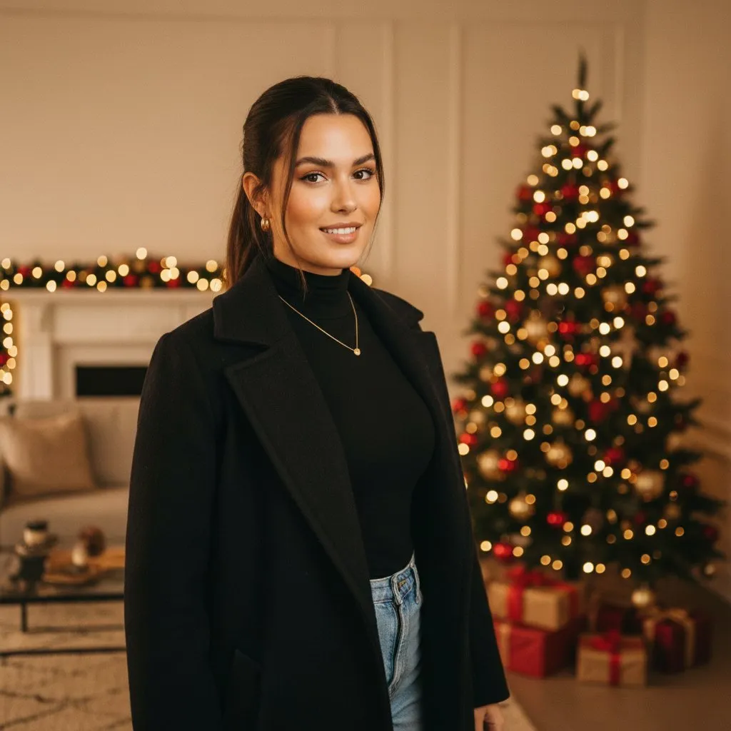 Makeup Earrings And Necklace In Turtleneck Portrait
