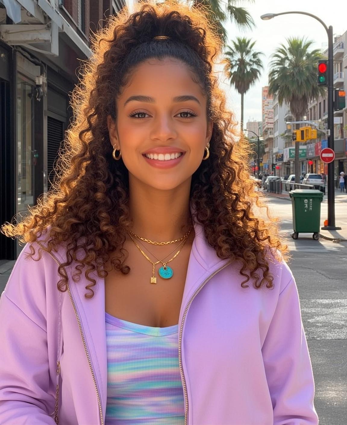 Hair Salon Young Long Curly Brown Half-up