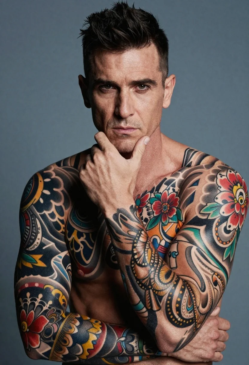 Portrait Muscular Man With Short Dark Hair And Intense Eyes reference photo