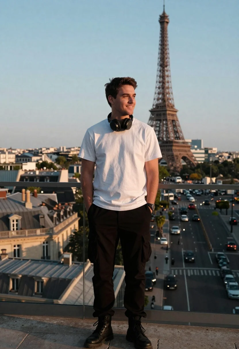 High-angle Photo Man Standing Observation Deck With The Eiffel Tower reference photo