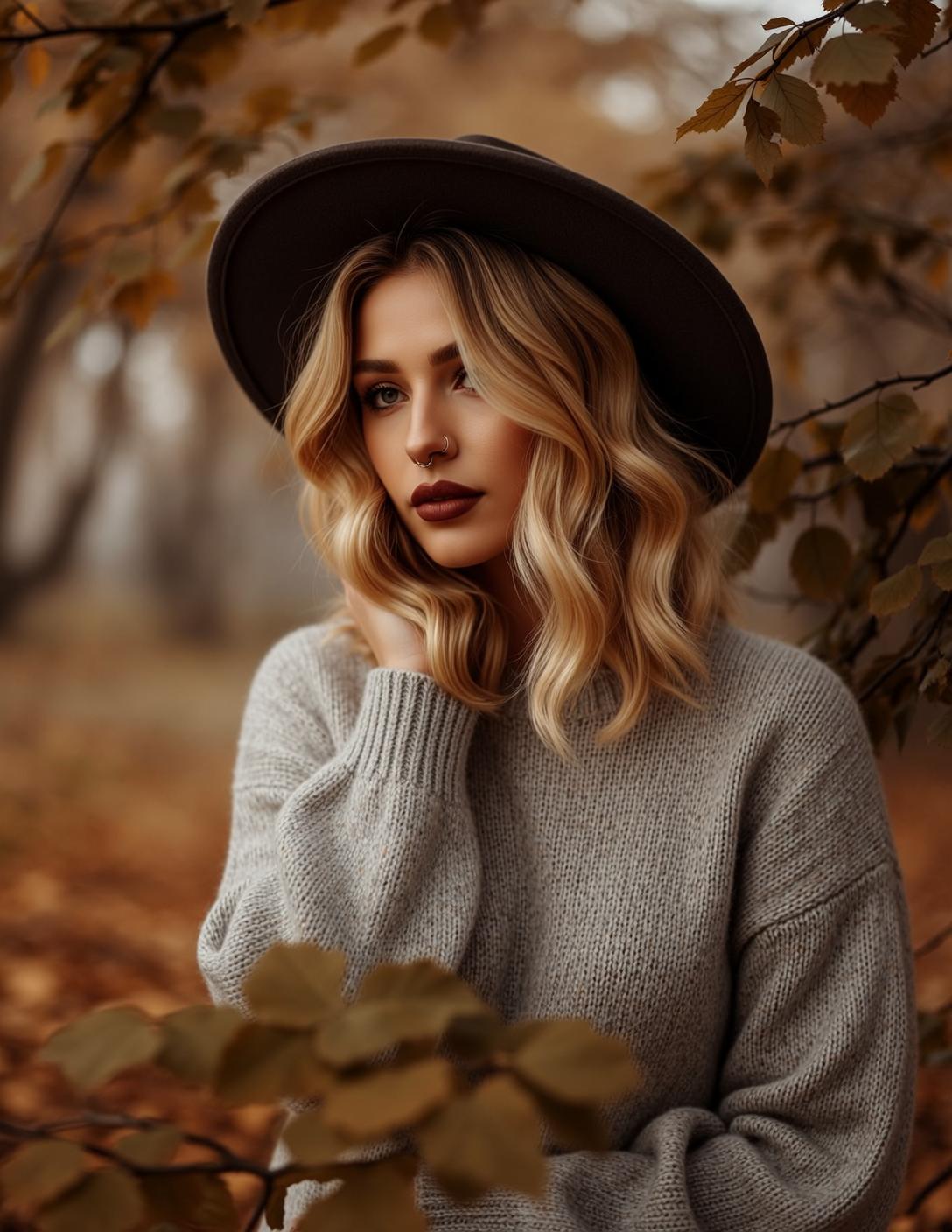 Grey Sweater Forest Portrait