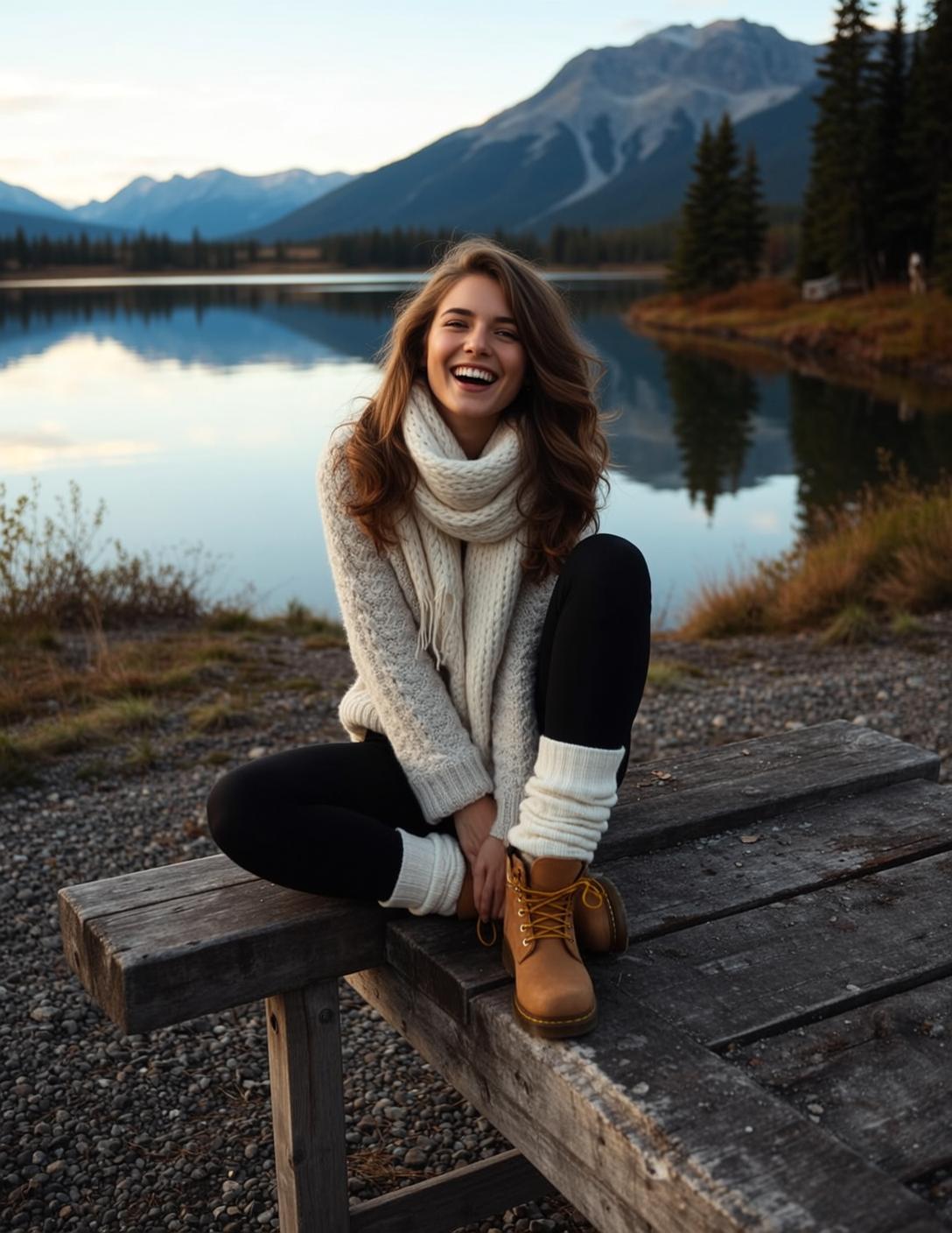 Lake Bench Cozy Laugh