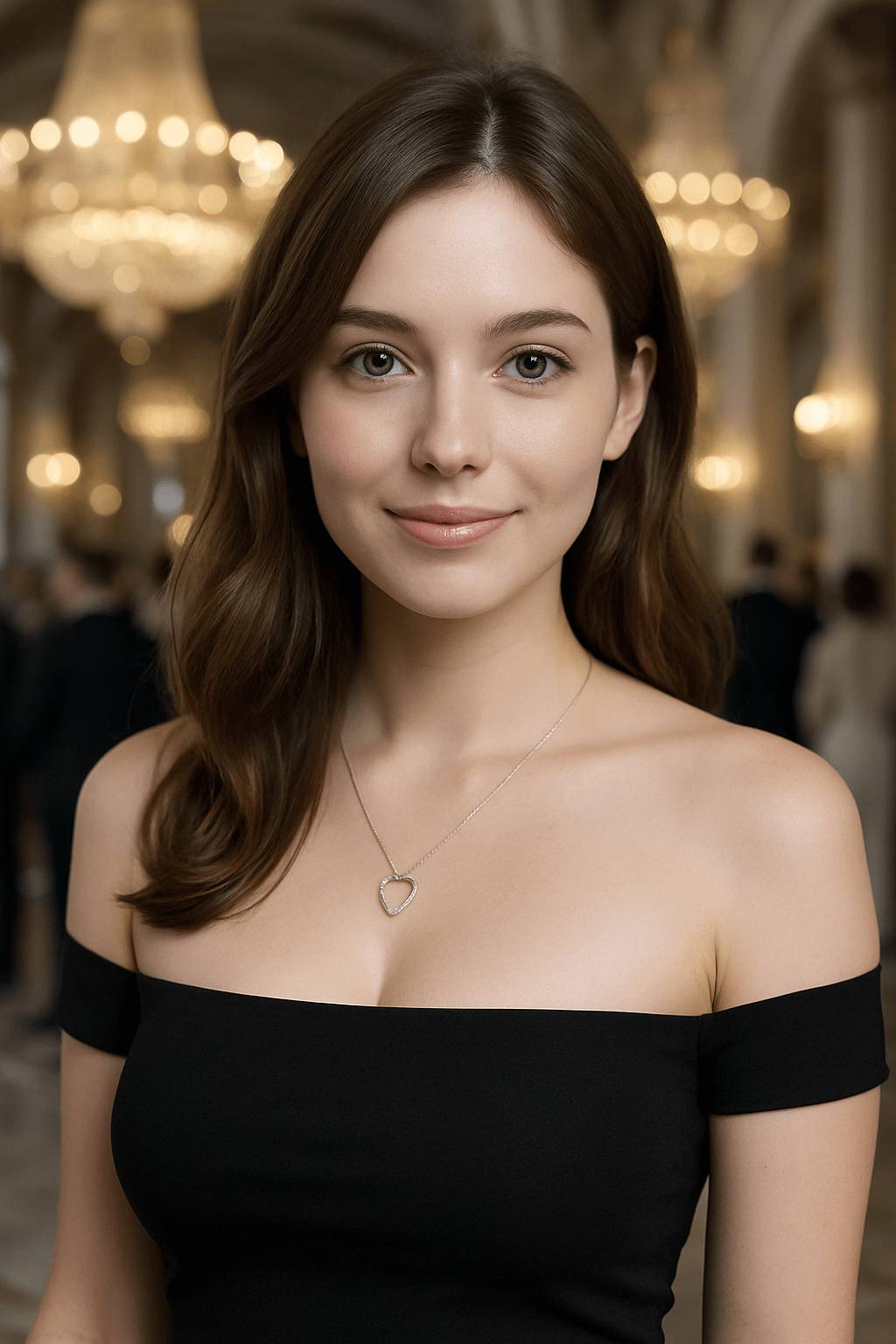 Ballroom Portrait Black Off Shoulder Dress Golden Bokeh