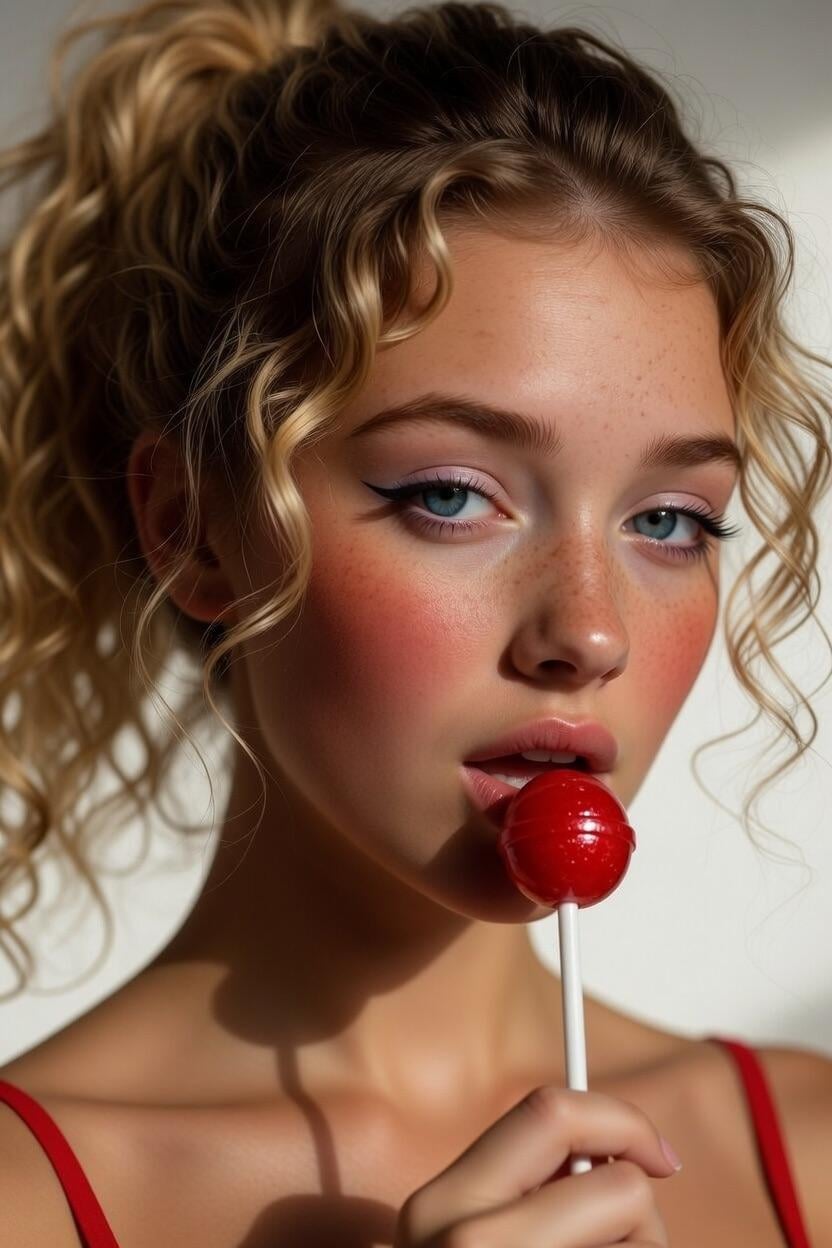 Bright Red Spherical Lollipop Studio Clean Neutral Off