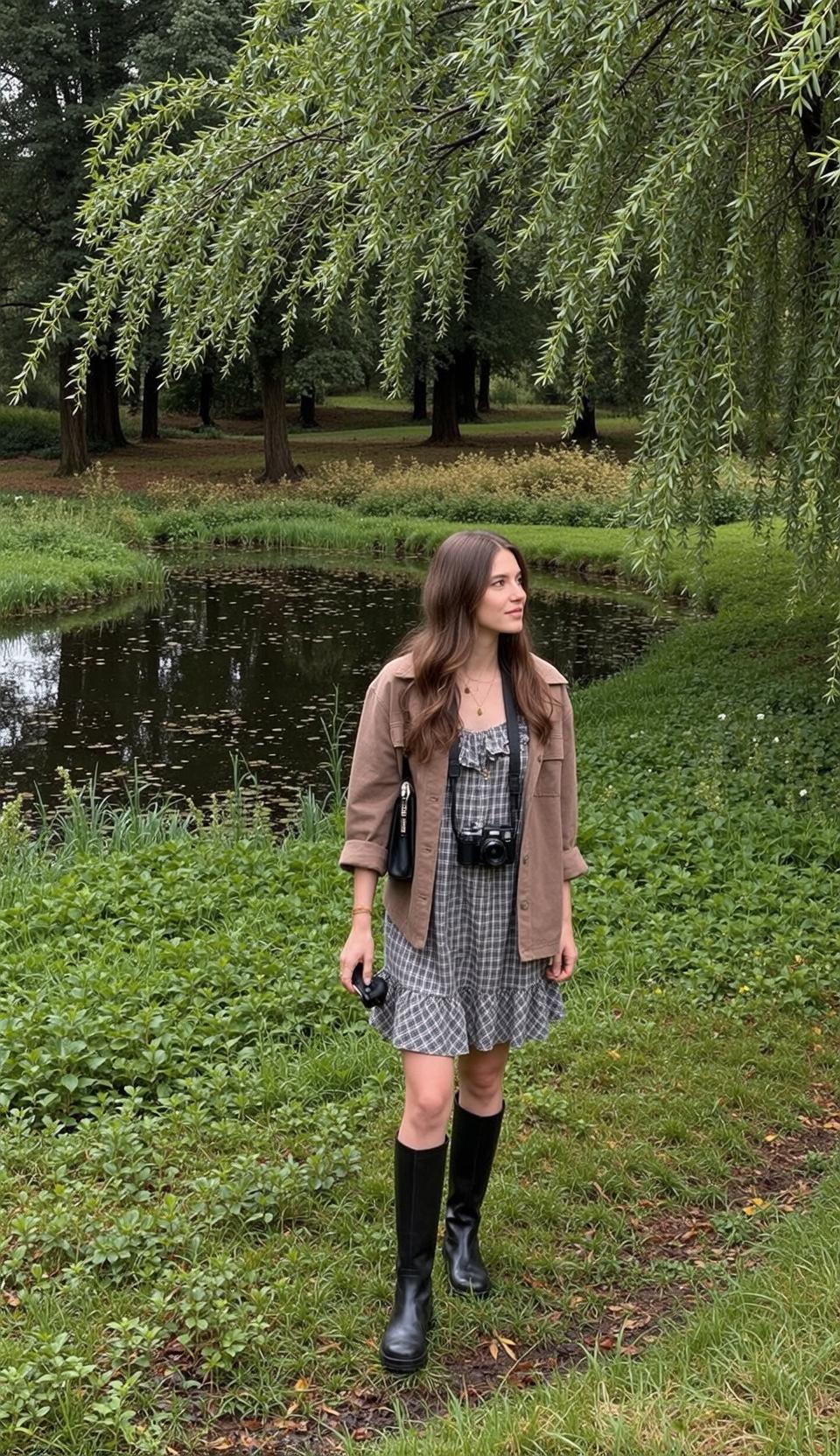 Cottagecore Young Stands Park Her Body Angled