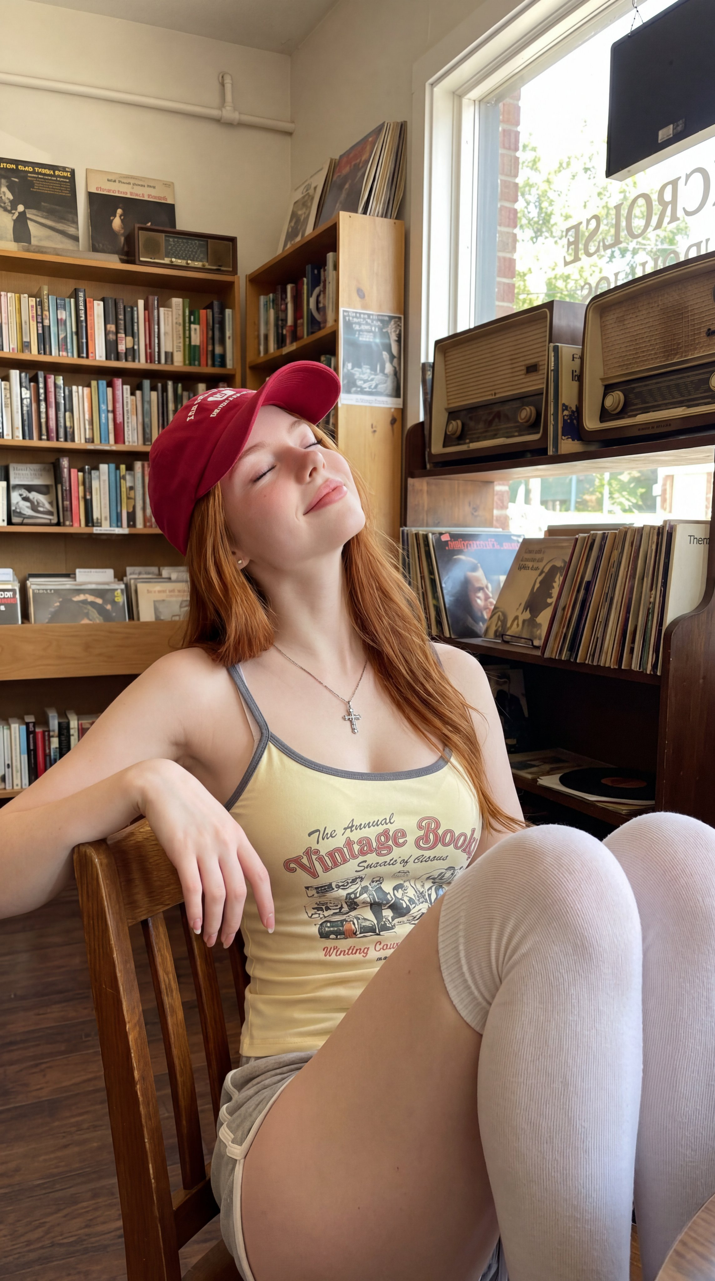 Relaxing In Vintage Bookstore Cafe