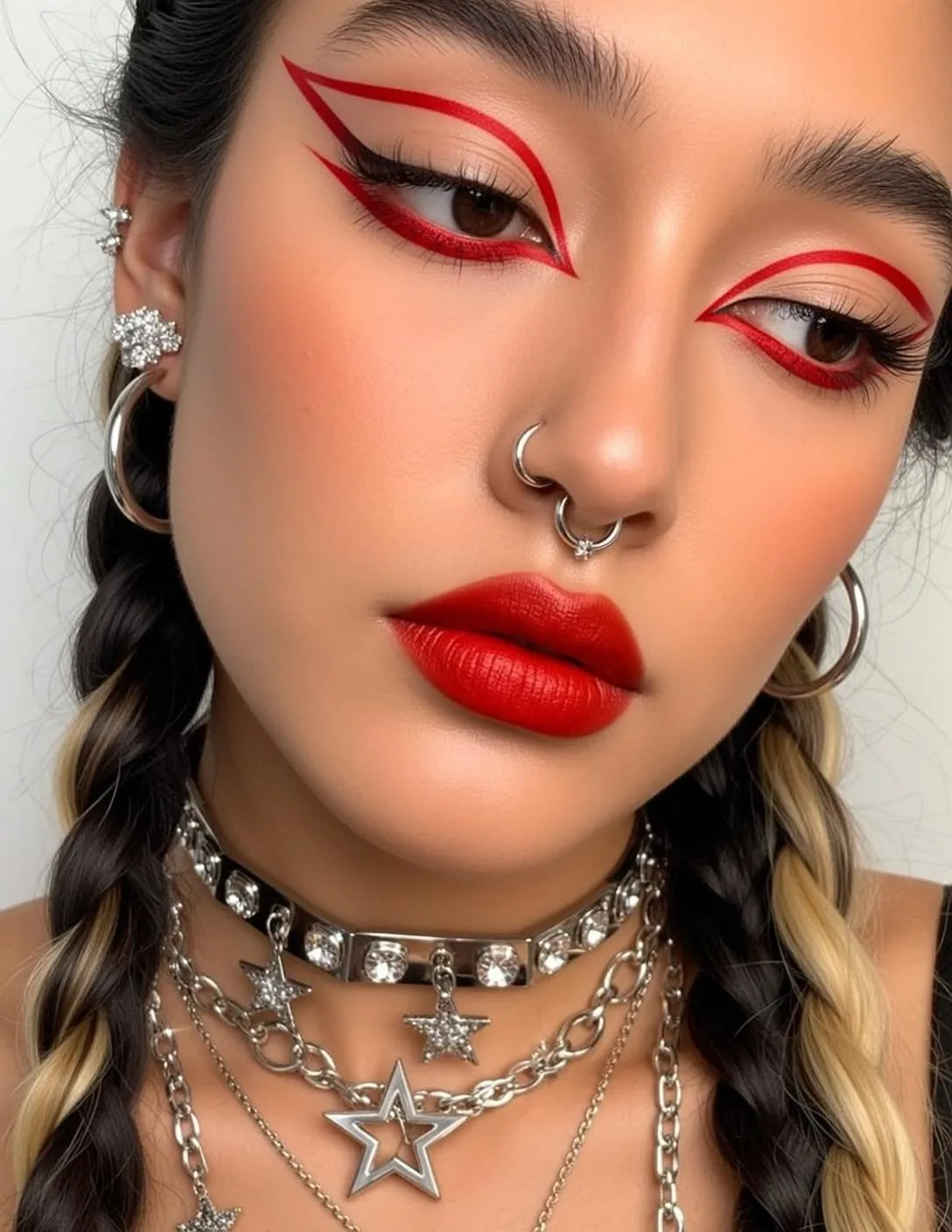 Piercings And Makeup And Earrings And Necklace With Black Top