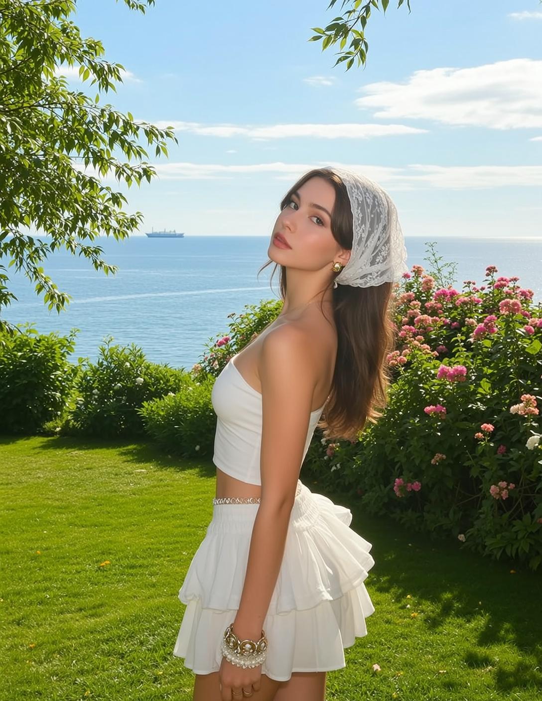 White Ruffle Skirt Coastal Garden