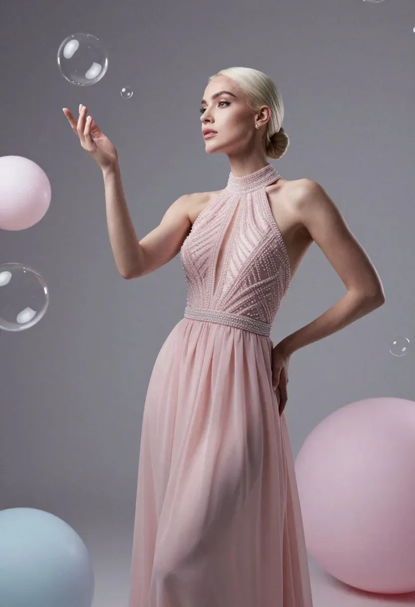 Cinematic Fashion Portrait Woman With Platinum Blonde Hair Sleek Low