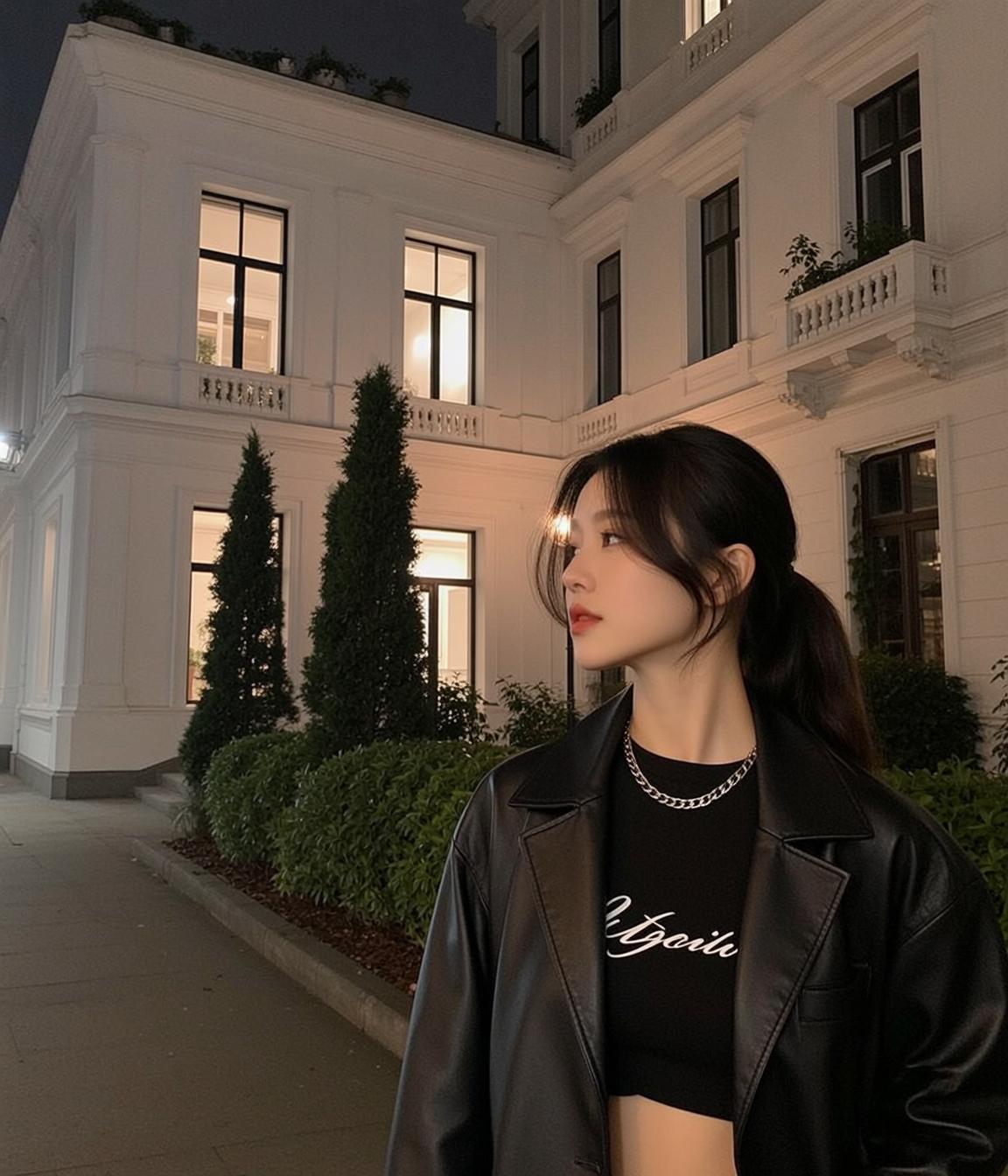 Leather Blazer Cursive Top Portrait