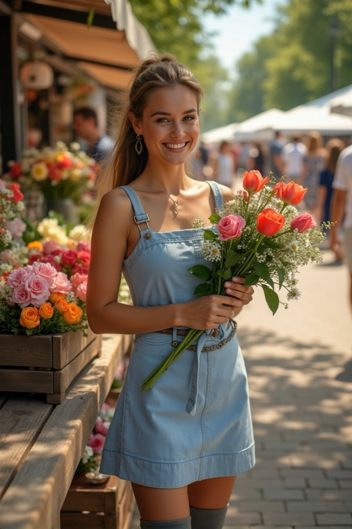 Flower Market Outdoor Scene Smiling With Roses