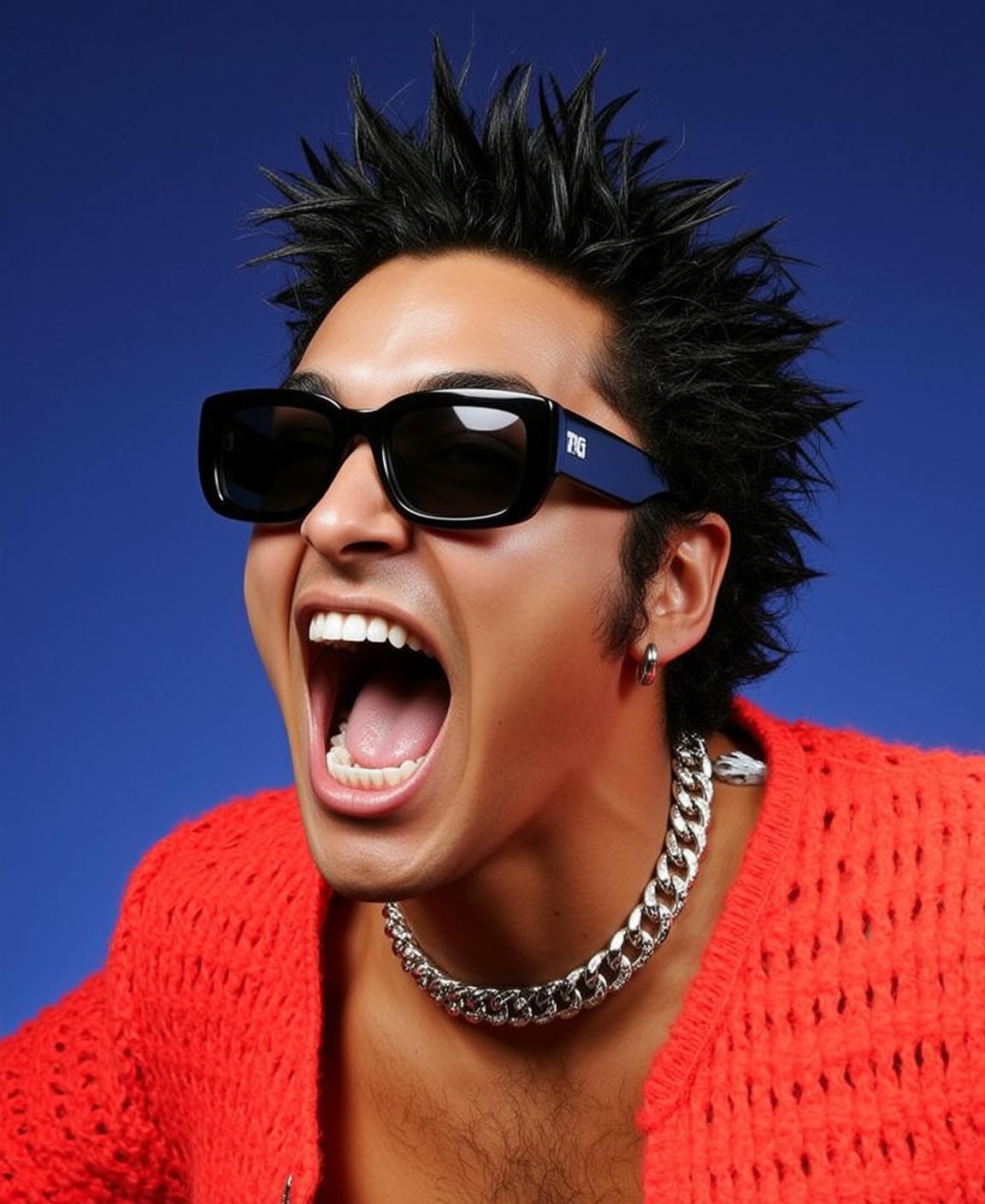 Creative Spiky Black Hair Tan Skin Red