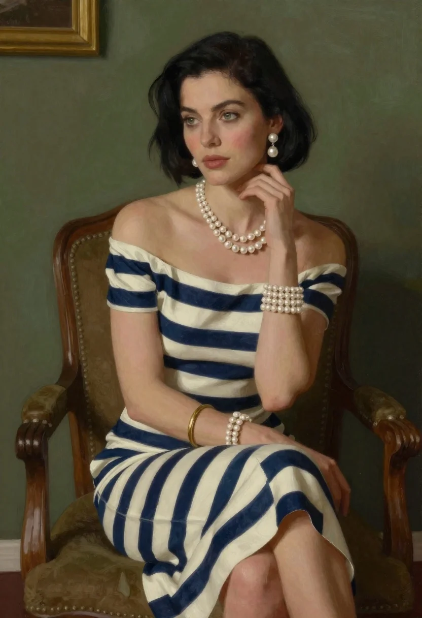 Painterly Portrait Woman Seated Armchair Subject Elegant Woman With Short reference photo