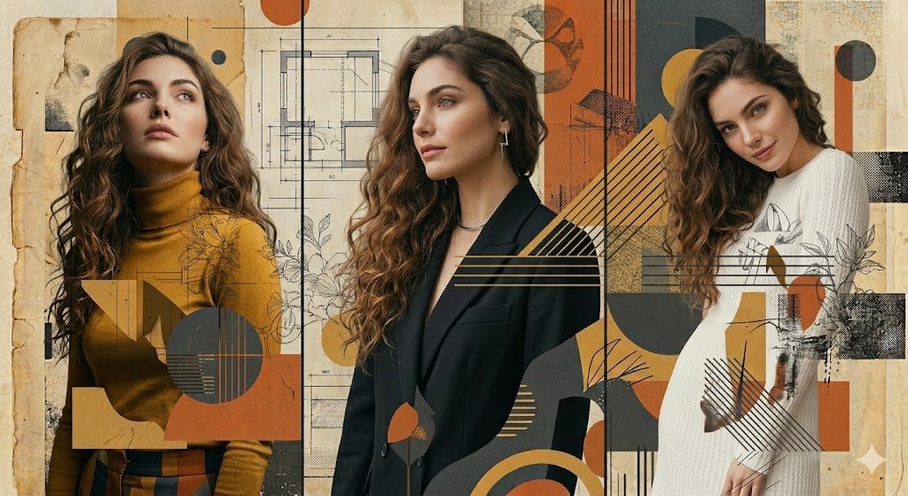 Abstract Collage Mustard Turtleneck Blazer