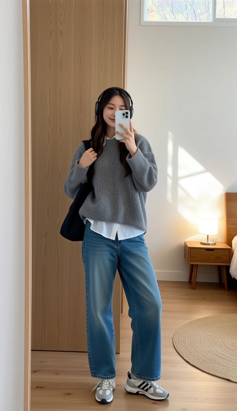 Grey Sweater and Denim Jeans Bedroom