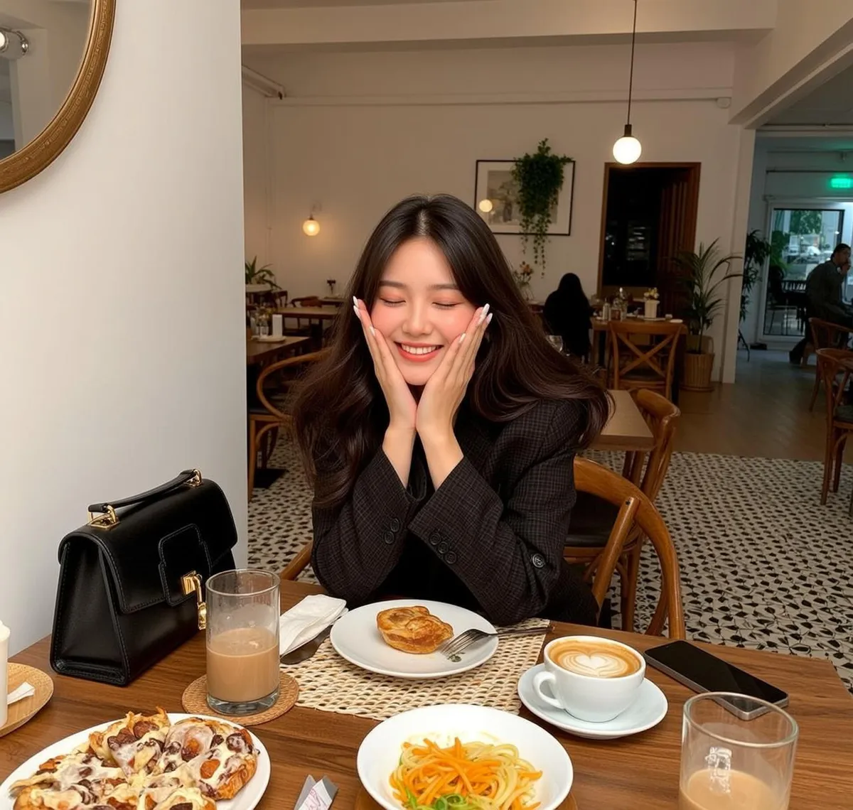 Makeup And Manicure In Cafe Portrait